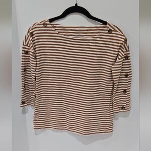 Talbots Striped Boat Neck Shirt Button Sleeve Nautical Coastal Size SP